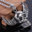 Stainless Steel Skull Pendant For Man Punk Jewelry Angel Wings Pendant Necklace