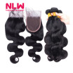 NLW 10A Brazilian virgin human hair 3 bundles with closure Body wave hair weaves with closure