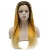 Iwona Synthetic Hair Lace Front Long Stright Ombre Orange Blonde Two Tone Wig