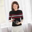VIVAHEART Korean casual striped T-shirt round neck Sleeve sweater T-shirt VWYC172450 Black S