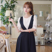 Long Yue Women&39s College Wind Two-piece Dress Pleated Lace Bottom Tunic Stretch Tie Dress LWZETZ1604 White L