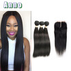 7A Brazilian Straight Hair With Closure Brazilian Virgin Hair Straight 3 Bundles With Closure Brazilian Hair Weave Bundles