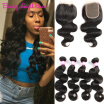 Malaysian Virgin Hair Body Wave With Lace Closure Beauty Length Human Hair Weave With Closure 4Bundles Malaysian Body Wave