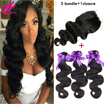 Malaysian Body wave Hair With Closure 8A Malaysian Virgin Human Hair With Closure Remy Malaysian Body Wave With Closure