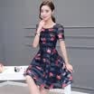 Milano MILANYIN Women&39s Wear 2017 Spring Korean Slim Big Size Round Shirt Fashion Print Skirt Short Sleeve European Net Yarn Girdle Dress ML093 Picture Color M