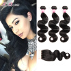 8A Peruvian Body Hair With Closure Cheap Human Hair Bundles With Lace Closure Body Peruvian Virgin Hair With Closure