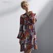 Marc Rebecca Print Silk Trim Sleeve Silk One Piece 72003E Leaf Print S Code