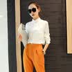 Xian Ya fashion Slim temperament was thin Korean version of pure color wild chiffon shirt two-piece suit female zx16021703 white orange pants l