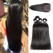 Straight Mongolian Hair With Closure Unprocessed Straight Human Hair With Closure Straight Hair With Closure