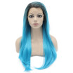 Iwona Synthetic Hair Lace Front Long Stright Dark Root Ombre Blue Two Tone Wig