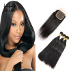 HHHair Peruvian Virgin Hair Straight With Closure Peruvian Virgin Hair 3 Bundles With Closure Brazilian Straight Hair With Clos