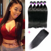 Peruvian Virgin Hair Straight With Closure Virgin Straight Human Hair Weave Bundles With Closure Rosa Hair Products With Closure