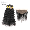 HHHair Top 8A Brazilian Virgin Hair Deep Wave With Closure Brazilian Deep Wave 3 Bundles With Ear To Ear Lace Frontal Closure