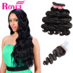 Unprocessed Human Hair Malaysian Body Wave 4PCs with Lace Closure Malaysian Virgin Hair Bundles with Closure Body Wave Extension