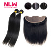 NLW 10A Brazilian virgin human hair 4 bundles with frontal Silk straight hair weaves with frontal