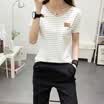 VIVAHEART casual fashion wild short-sleeved T-shirt female striped bottom coat VWTD174143 white striped M