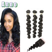Peruvian Virgin Hair with Closure Lace Closure Peruvian Loose Wave With Closure 3 Bundles With 7a With Tissage Avec ANNO Hair