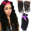 NLW 10A Brazilian virgin human hair 3 bundles with closure Deep wave hair weaves with closure