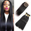 HHHair Brazilian Virgin Hair Straight With Closure Brazilian Virgin Hair 3 Bundles With Closure Brazilian Straight Hair With Cl