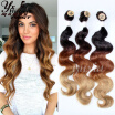 2017 Hot Sale 4PcsLot Ombre Synthetic Blonde Body Wave Hair Weave 3 Bundles With Closure 18"-22" 240g Long Hair Extensions