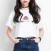 City plus CITYPLUS art fan high waist exposed umbilical round neck short loose short bottomed shirt short sleeve T shirt CWTD174166 white M