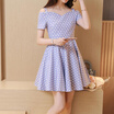 VIVAHEART fashion hanging strap strapless wave point dress small fresh waist dress VWQZ173332 blue L