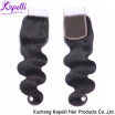 Free Shipping Body Wave 4x 4 HL Lace Closure Slightly Bleached Knots Top Grade Brazilian Virgin Hair Middle Free Parted