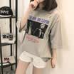 VIVAHEART Korean casual picture printing pattern loose white T-shirt female short sleeve tide VWTD174131 gray M