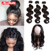 Allrun 360 Lace Frontal Closure With Bundles Brazilian Body Wave 2242 size 360 Lace Brazilian Virgin Hair With Human Hair Bundle