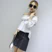 City Plus CITYPLUS Faculty of Arts Wind retro word collar embroidered lotus leaf doll sleeve shirt CWTC173458 white M