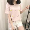 VIVAHEART Korean casual fashion smiley print T-shirt round neck short sleeve jacket female VWTD174133 pink L