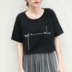 City Plus CITYPLUS Arts Fan Casual wild fashion letter Embroidered bottom shirt shirt Loose short sleeve T-shirt CWTD174163 Black L