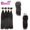 Raw Indian Straigh Human Hair 4Bundles with Closure Indian Straight Virgin Hair 4Pcs with 44Lace Closure Human Hair Extensions