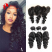 CZ Hair 10A Brazilian Virgin Hair 3 Bundles With Lace Frontal Closure 13X4 Loose Wave Human Hair Weaves Closure