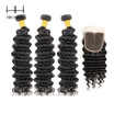 Malaysian Virgin Hair Bundles with Closure Malaysian Deep Wave With Closure 3 Bundles With 1pc 4x4 Closure