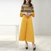Xian Ya Korean fashion Slim temperament was thin round collar striped coat wild simple leisure wide leg pants suit female zx16050316 yellow XXL