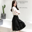 A bowl of morning 2017 Korean version of the autumn dress female large size fashion sleeves in the long paragraph skirt S71R0284A657XL on the white under the black XL