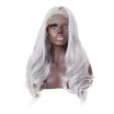 Anogol Grey Silver Body Wave eruca Laco Sintetico Heat Resistant Hair Long Natural Wavy Synthetic Lace Front Wig