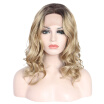 Anogol Short Wave Bob Synthetic Lace Front Wig Peruca Laco Sintetico Blonde Ombre Dark Roots Heat Resistant Natural Hair Wigs