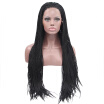 Anogol Long Black Braids Heat Resistant Fiber Hair Wigs Peruca Laco Sintetico For Women African Amrrican Synthetic Lace Front Wig