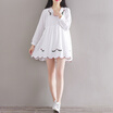 CITYPLUS Arts & Crafts Small Fresh Pure Color Sponges Cotton Loft Embossed Loose Large Length Long Sleeve Dress CWQZ172351 White L
