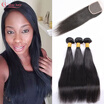 Cy May Hair Peruvian Straight Virgin Hair With Closure Grade 8a Peruvian Straight Hair With Closure Peruvian 3Bundles With Closure
