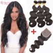 7A Peruvian Virgin Hair With Closure 3 Bundles Peruvian Body Wave With Closure Natural Color Virgin Human Hair With Lace Closure