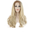 Anogol Light Blonde Peruca Laco Sintetico Long Body Wave Heat Resistant Natural Wigs Dark Roots Synthetic Lace Front Wig