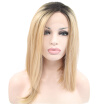 Anogol 2 Tones Blonde Ombre Dark Roots Short Bob Straight Peruca Laco Sintetico Heat Resistant Wigs Synthetic Lace Front Wig