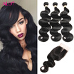Pervian Body Wave Cheap hair bundles 3 Bundles With Closure Human Hair Extensions With 4x4 Lace Closure Unprocessed Human Hair