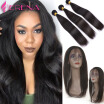 Straight 360 Lace Frontal Con Paquete De 3 Paquetes Con 360 Frontal De Cierre Brasileño Recto Virgin Hair 360 Frontal Con Paquetes