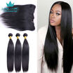 Malaysian Straight Hair 3 Bundles With 13x4 Ear To Ear Lace Frontal Closure 7A Malaysian Virgin Hair With Closure Human Hair