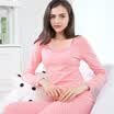GANGSHA Womens Cotton Thermal Underwear Set Round Neck Thin Bottom Cotton Sweater