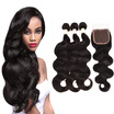 MORICHY 7A Brazilian Body Wave 3 Bundles with 4×4 Lace Closure Unprocessed Human Hair Weave Virgin Body Wave Human Hair Extensons